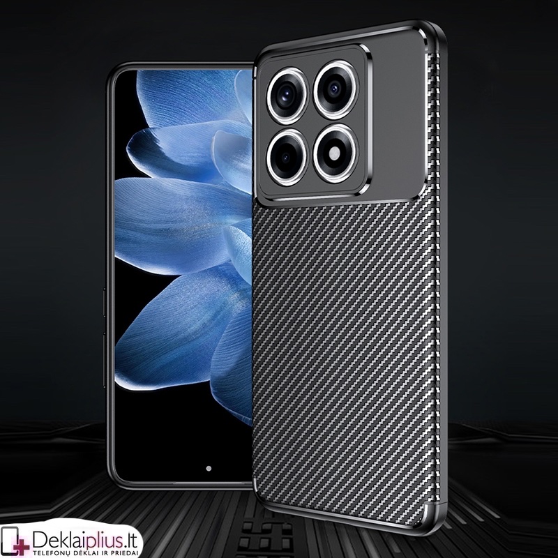 Carbon guminis dėklas su kameros apsauga - juodas (Xiaomi 14T Pro) Carbon guminis dėklas su kameros apsauga - juodas (Xiaomi 14T Pro)